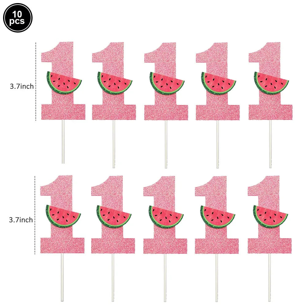 One in a Melon Cupcake Topper Baby Kids 1st Birthday Party Cake Decor Watermelon Themed Party Supplies Baby Shower Girl Birthday