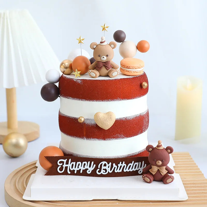 Pink Blue Bear Cake Topper Baby Shower Boy Girl Birthday Party Cake Decor Adult Birthday Gifts Wedding Cake Decorating Baking
