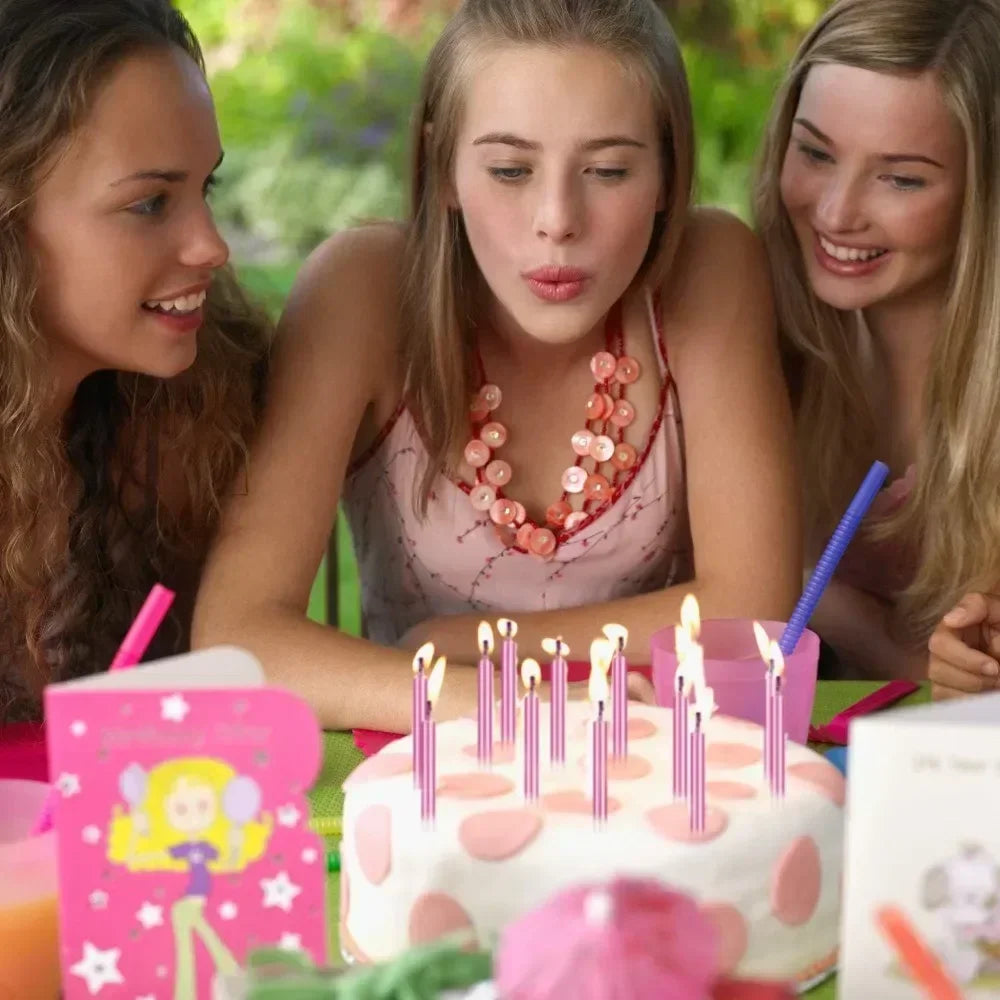 24 PiecesBirthday Candles in Rose Gold Holders Top Birthday Cake Candles Long Slim Cupcake Candles for Wedding Party Decoration