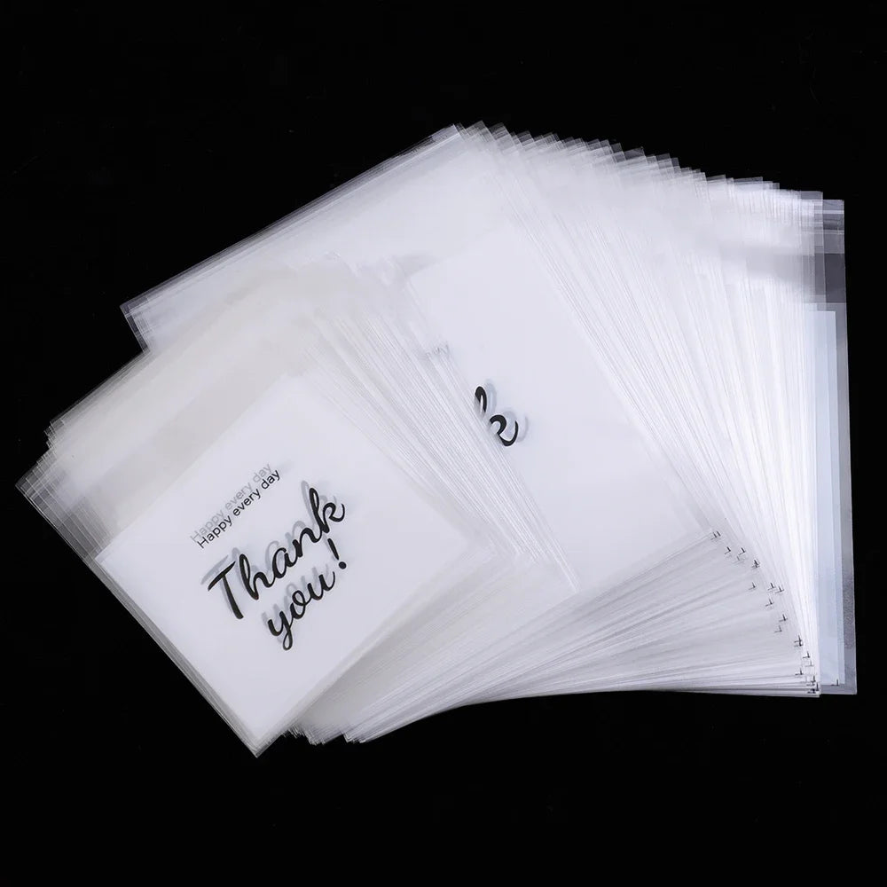 300/100Pcs Thank You Candy Bag Plastic Self-Adhesive Biscuit Snacks Chocolates Lollipop Baking Wedding Birthday Party Gift Bags