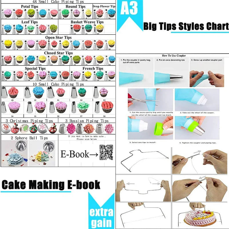 Cake Decorating Tip Set, Turntable Cake Pan, Baking Tools Set, Cupcake Paper Cups, Cakes Scraper, Kitchen Tools, Supplies