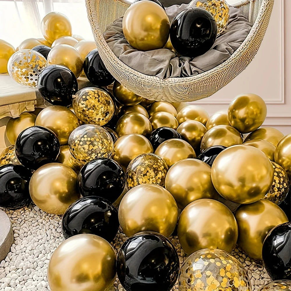 16pcs Black and Metallic Gold Balloons for Birthday Wedding Graduation Party Decorations