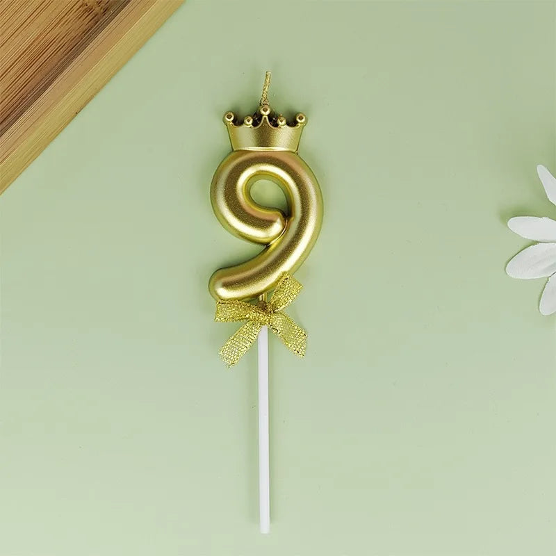 Golden Crown Bowknot Digital Candle Birthday Cake Decoration Valentine&