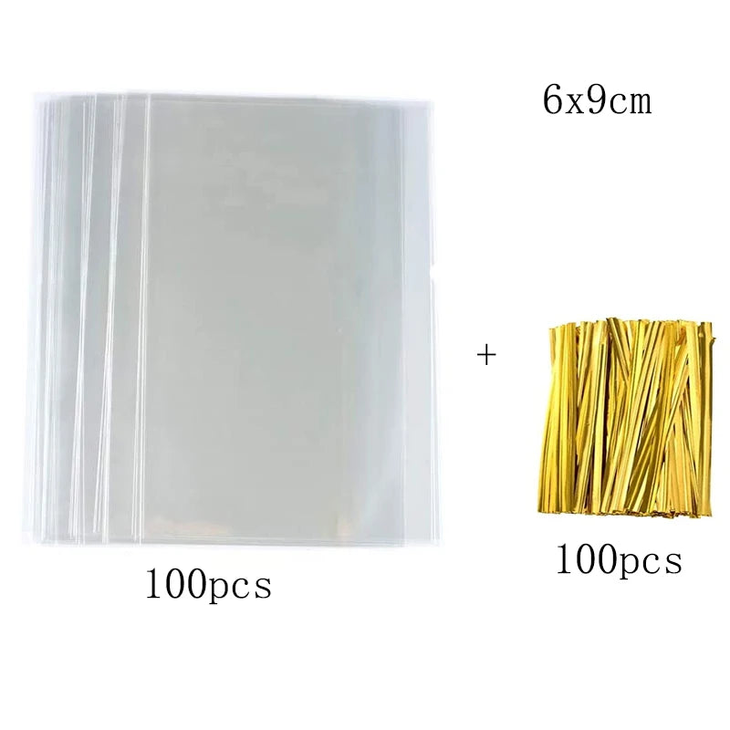 50-100p Transparent Cellophane Bags Clear OPP Plastic Bags Candy Lollipops Cooki Gifts Packaging Bag Party Favor Baking Supplies