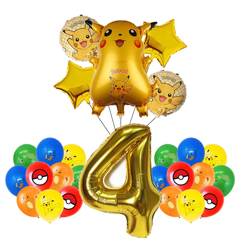 Pokemon Birthday Party Decoration Set – Pikachu Balloon, Banner & Disposable Tableware for Kids