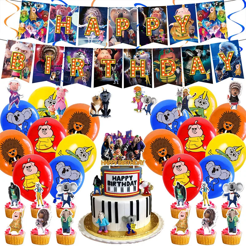New Cartoon Happy Good Sound Animal Singing Theme Birthday Party Decoration Balloon Backdrop Cake Supplies Banner Baby Shower