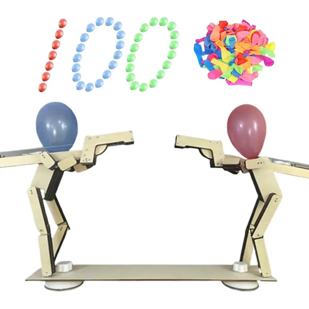 Balloon wooden Man Battle Handmade Wooden Shooting Puppet Balloon Game Party Fun Board Game with 100 Balloons for 2 Adult Player