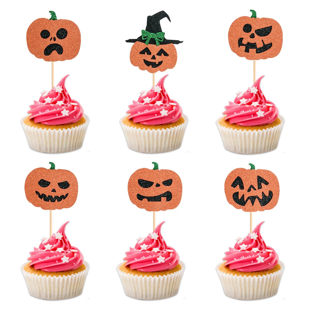Halloween Cupcake Toppers Glitter Ghost Pumpkin Cat Boo Witch cake Picks for Happy Halloween Theme birthday party Baking Decor