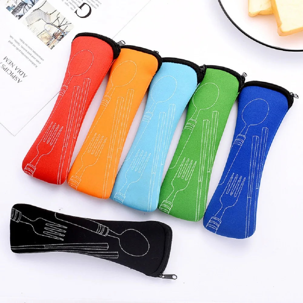 Picnic Set Tableware Washable with Zipper Travel Cutlery Kit Case Portable Pouch for Dinner Household Tool Travel Camping Spoon