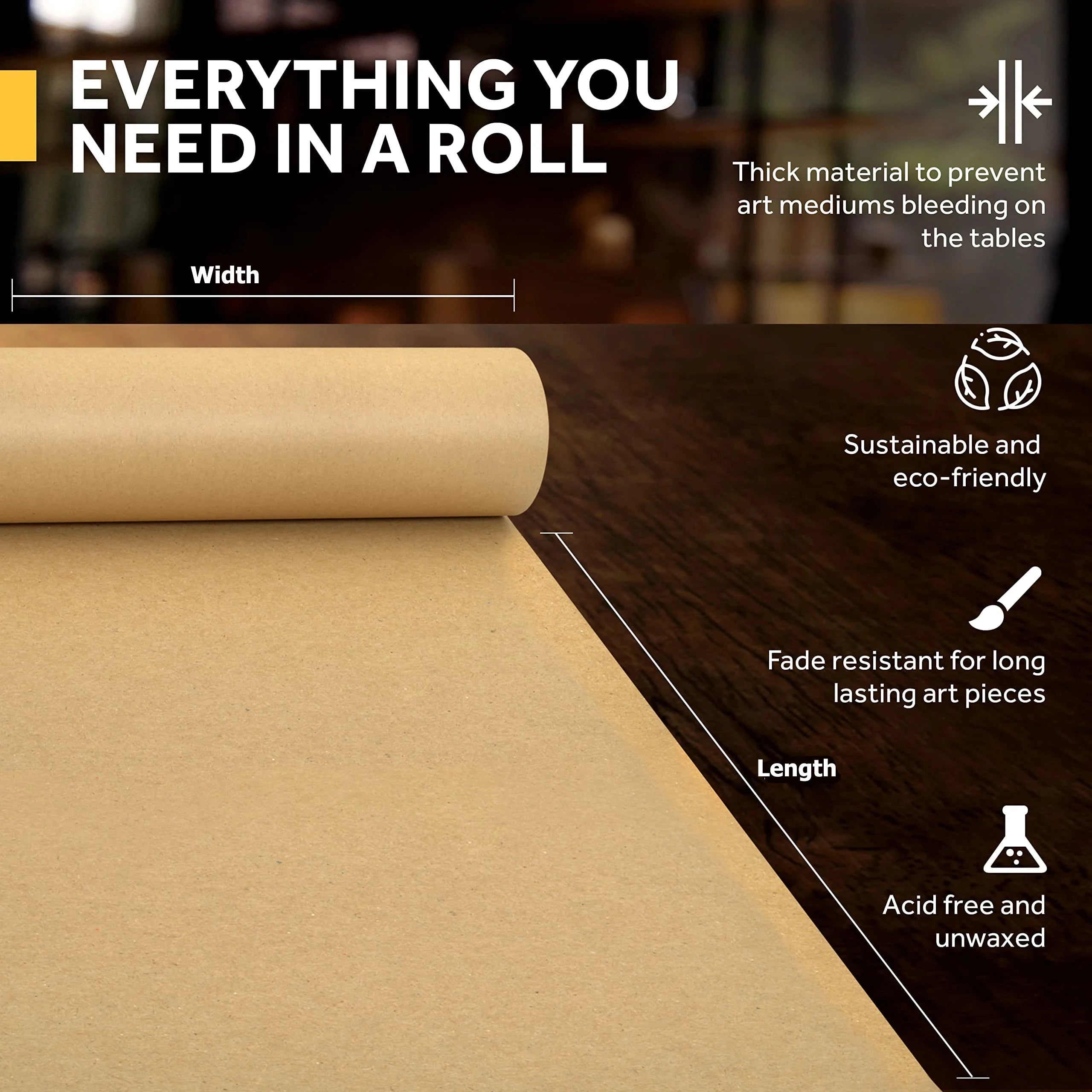 Kraft Paper Roll – Brown Wrapping Paper for Gifts, Crafts, Shipping & Floor Covering (100% Recycled)
