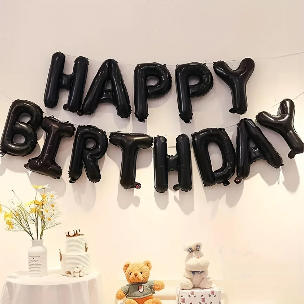13pcs Rose Gold Happy Birthday Balloons – Letter Foil Balloon Decoration Set