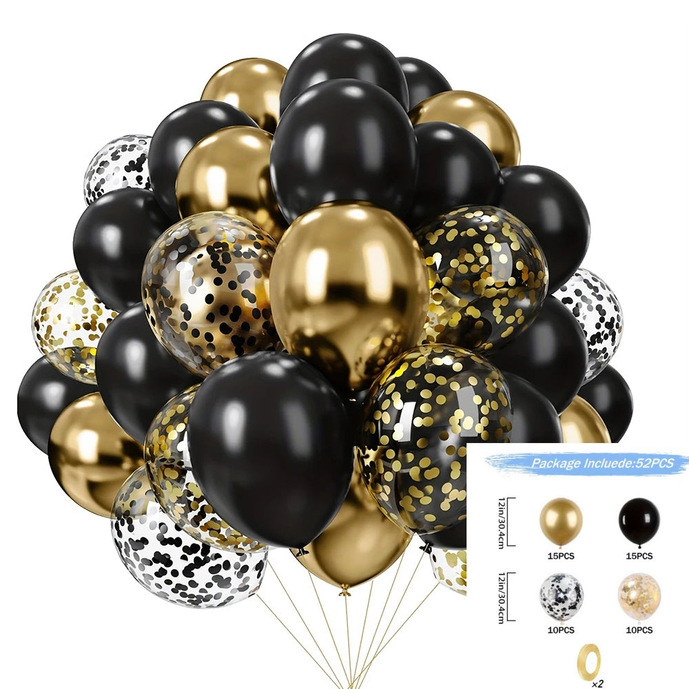 16pcs Black Metallic Sequin Balloons – Party Decorations for Birthday, Wedding & Graduation