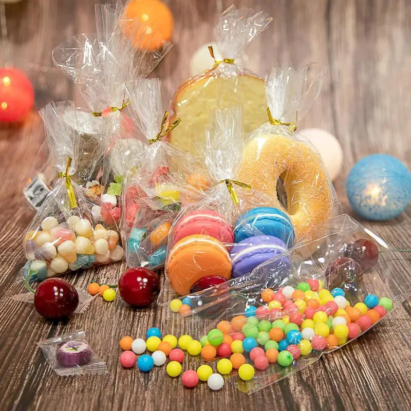 50-100p Transparent Cellophane Bags Clear OPP Plastic Bags Candy Lollipops Cooki Gifts Packaging Bag Party Favor Baking Supplies