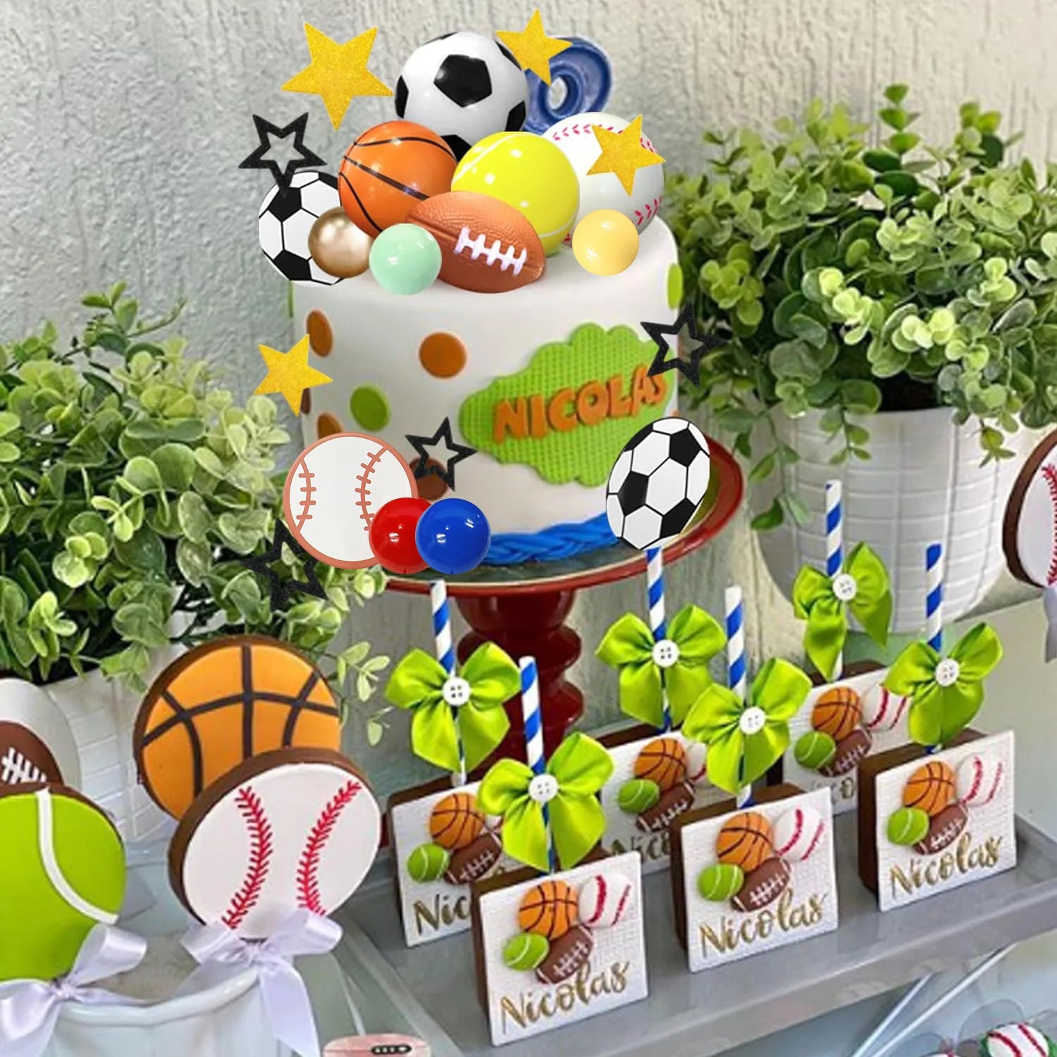 37 PCS Sports Cake Toppers Sports Cake Decoration with Soccer Football Baseball Basketball Tennis Golf for Boys Men Sports Theme