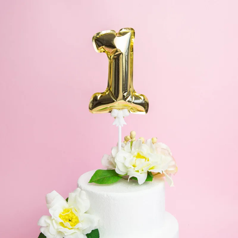 1pc 5-Inch Gold Foil Number Balloon Cake Topper – Birthday & Wedding Party Decoration