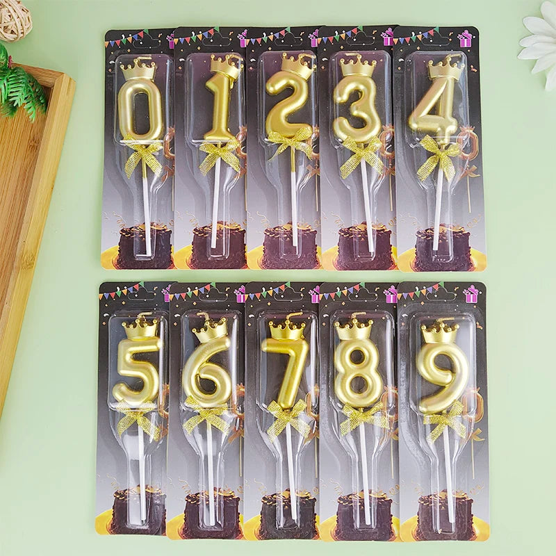 Golden Crown Bowknot Digital Candle Birthday Cake Decoration Valentine&