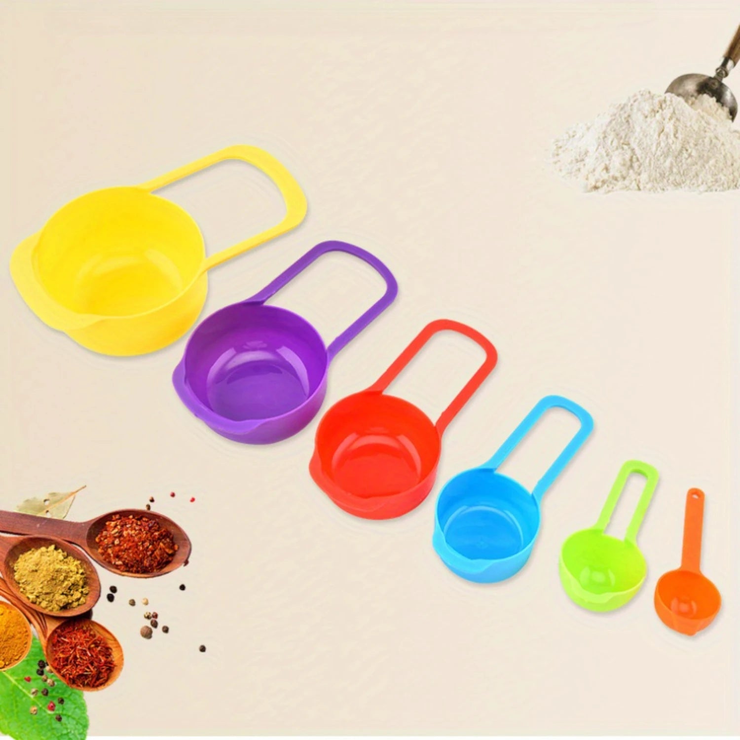 6in1 Colorful Plastic Measuring Cup and Spoon Set for Dry and Liquid Ingredients - Baking Tools and Kitchen Utensils