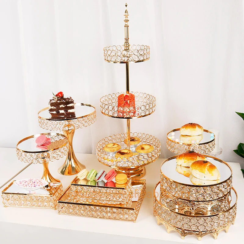 New Design Party Decorations 16-Piece Aluminum Alloy Golden Dessert Stand Wedding Supplies Cake Stand Suit Dessert Table