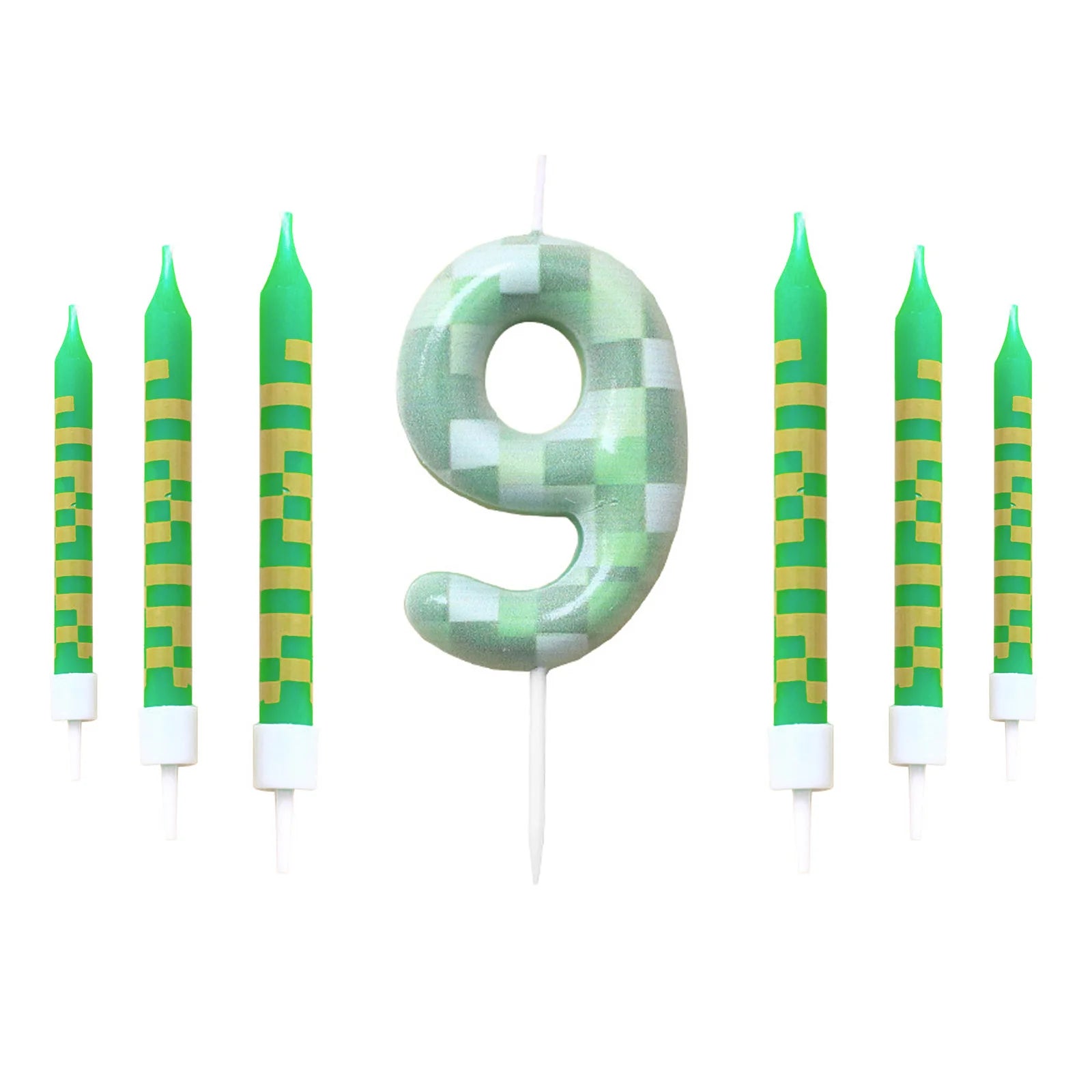 7 Pieces Digital Cake Candle Decoration Minecraft Theme Green, Wishing Candle Kids Birthday Party, Digital Cake Candle Decoratio