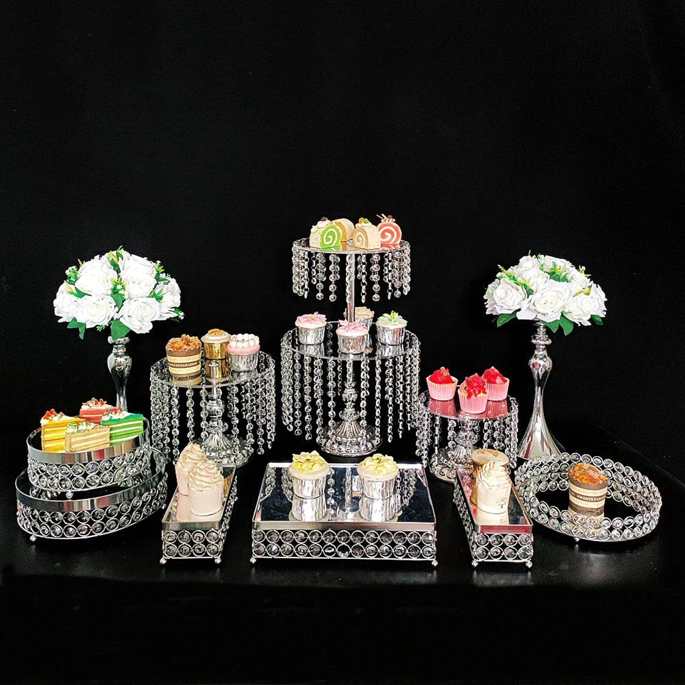 3pcs-9pcs/lot Metal Cake Display Stand Acrylic Plate Crystal Metal Cake Pedestal, Snack Tray, Baking Party Supplies Centerpiece