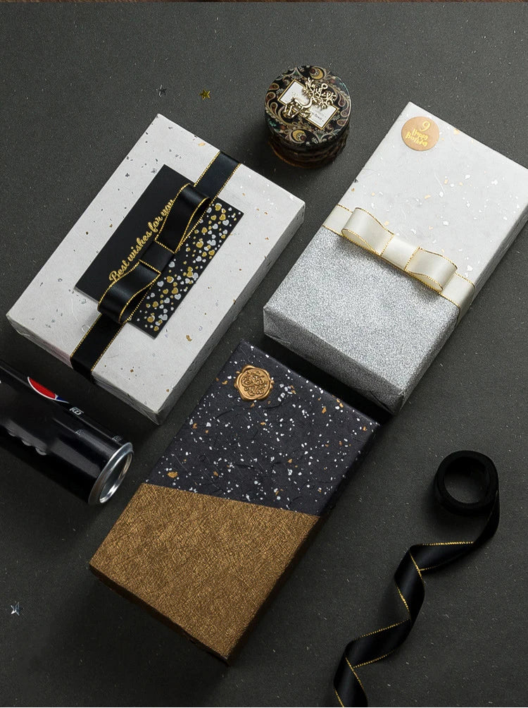Korean Floral Wrapping Paper Set – 5 Sheets in 6 Colors with Gold/Silver Sparkle Accents