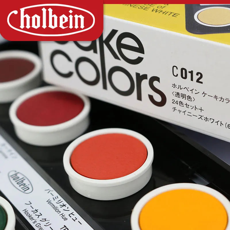Japan Original Holbein Solid Cake Watercolour Transparent/Opaque Watercolour 12/24 Colour Red Palette Art Supplies