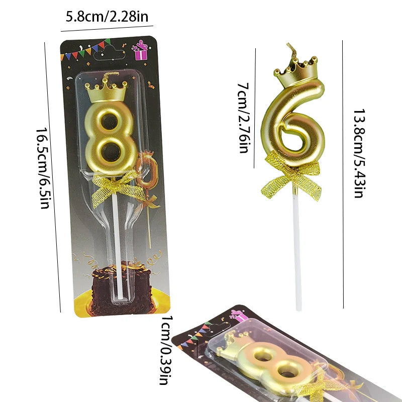 Golden Crown Bowknot Digital Candle Birthday Cake Decoration Valentine&