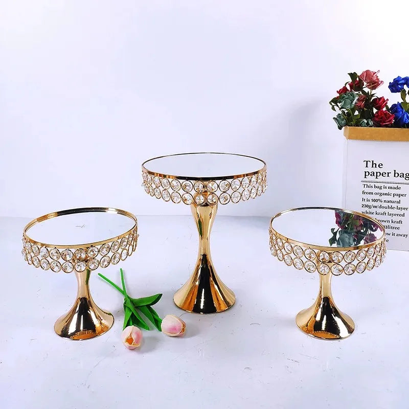 Luxury 3 to 16 pcs Crystal Round Candy Cake Stands , Party Wedding Props Gold Silver Cupcake Dessert Decorating Supplies