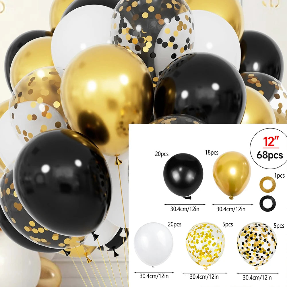 16pcs Black and Metallic Gold Balloons for Birthday Wedding Graduation Party Decorations