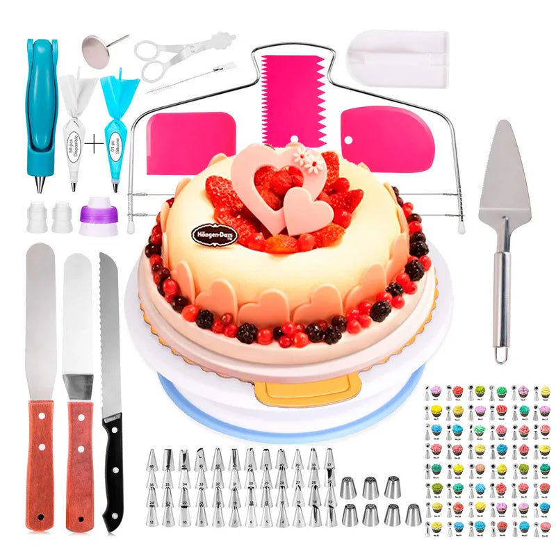Baking supplies cake decorating tools kit 124 pieces turntable pastry nozzles cream diy nozzles