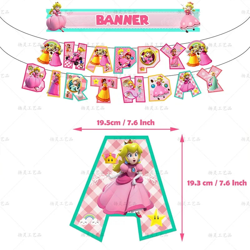 Super Mario Princess Peach Theme DIY Balloons Party Supplies Birthday Banner Latex Balloon Decoration Cake Supplies Kid Toys