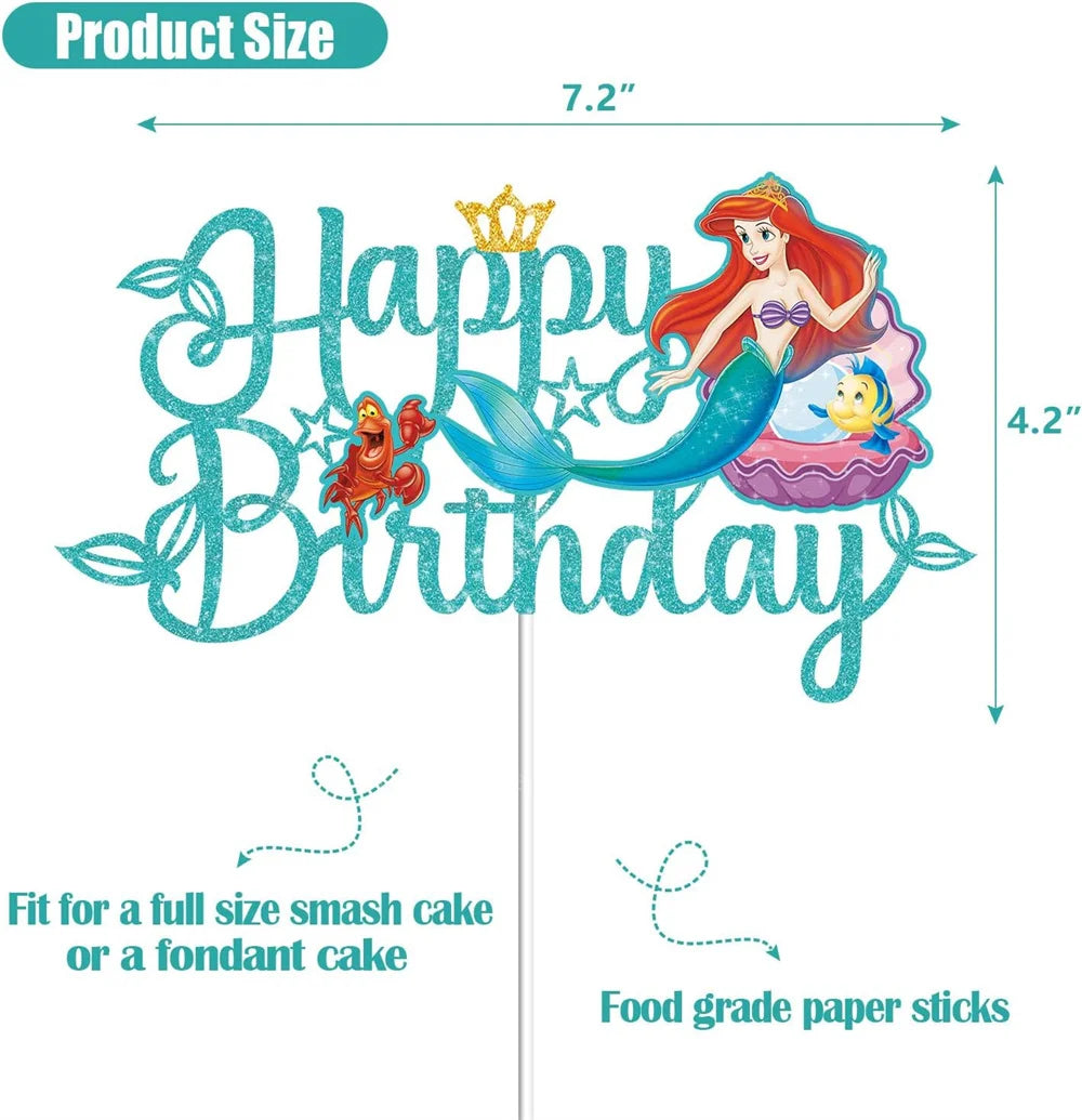 Little Mermaid Ariel Cake Toppers – Princess Birthday & Baby Shower Cake Decorations for Girls