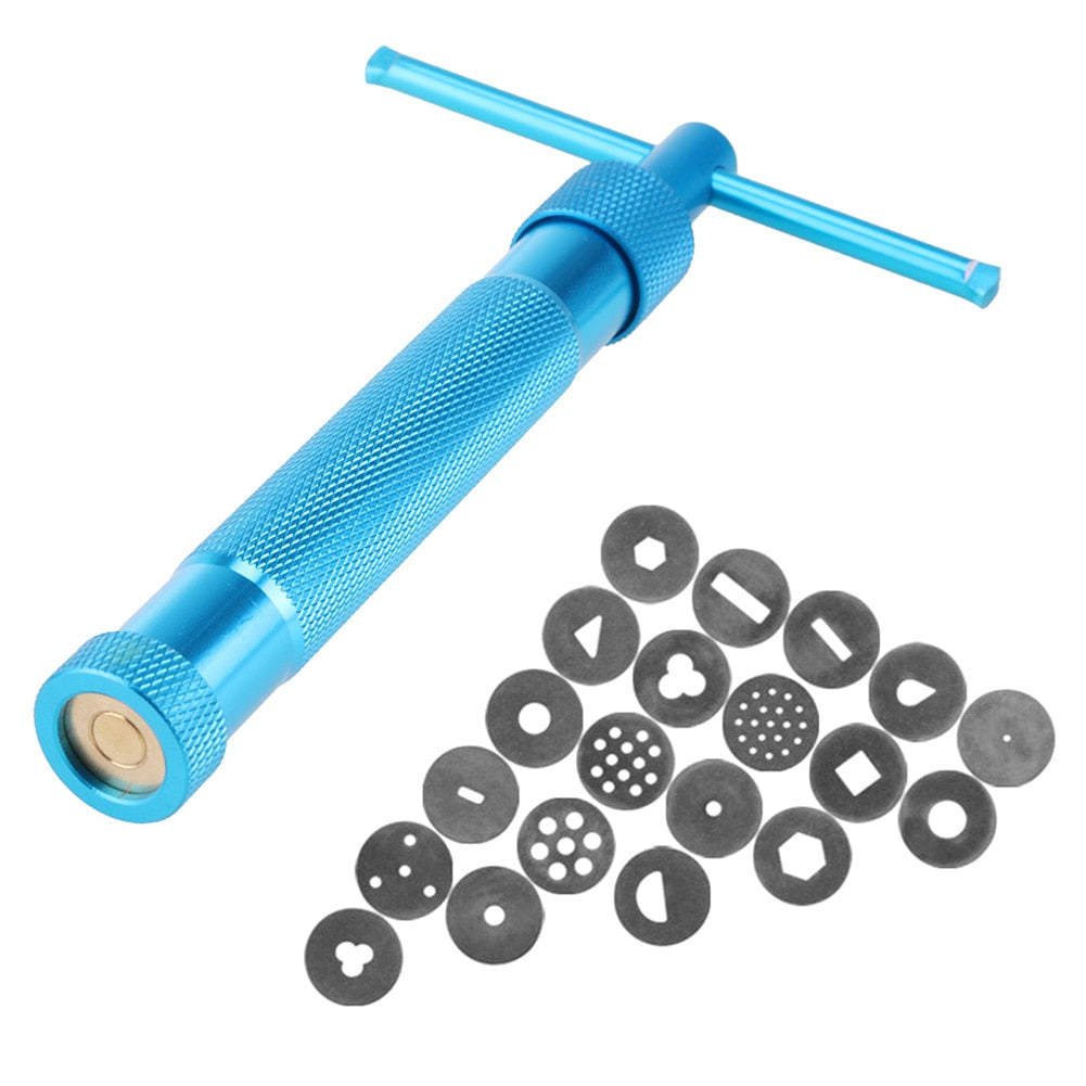 Multi-function Pottery Clay Extruders with 20 Disc Sculpting Stainless Steel Mud Squeezer Fondant Cake Extruder Gadget