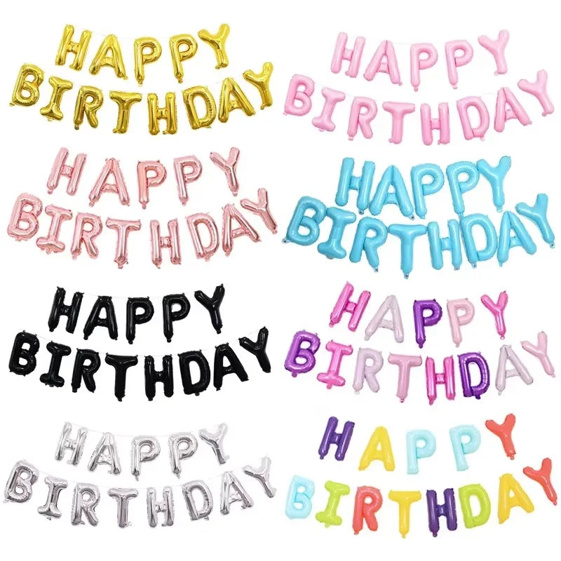 13pcs Rose Gold Happy Birthday Balloons – Letter Foil Balloon Decoration Set