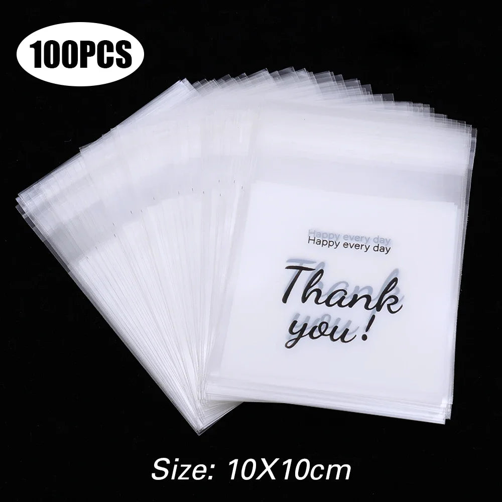 300/100Pcs Thank You Candy Bag Plastic Self-Adhesive Biscuit Snacks Chocolates Lollipop Baking Wedding Birthday Party Gift Bags