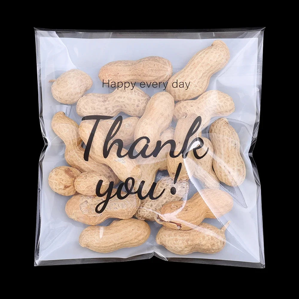300/100Pcs Thank You Candy Bag Plastic Self-Adhesive Biscuit Snacks Chocolates Lollipop Baking Wedding Birthday Party Gift Bags