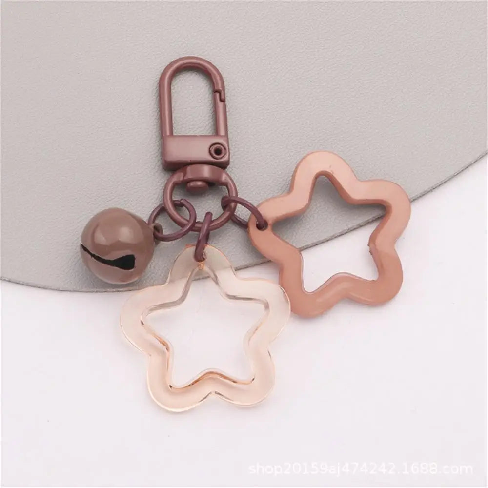 Colorful Acrylic Hollowed Out Pentacle Keychain Wommen Bag Pendents Cute Baking Paint Bell Accessories Headphone Cover Deco