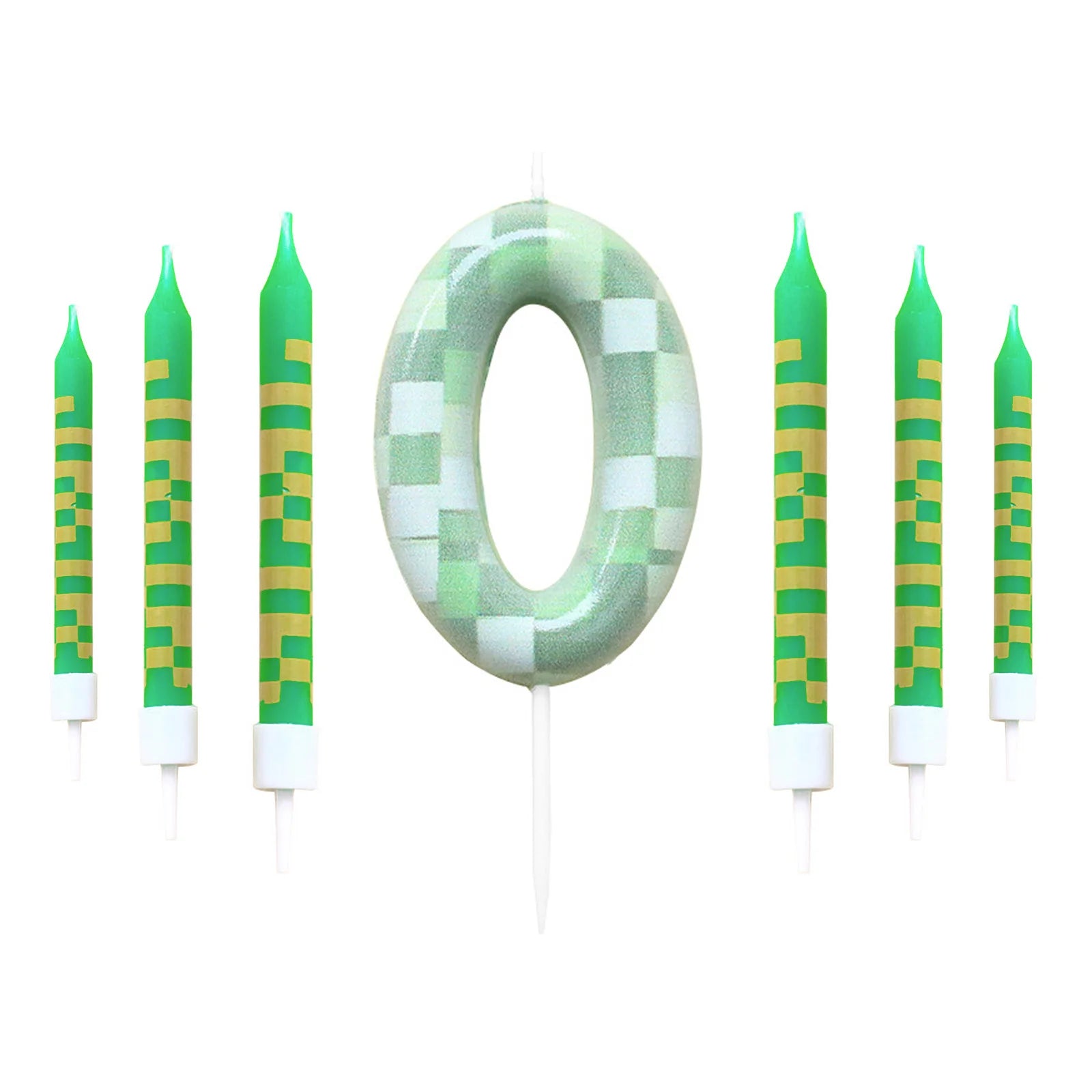 7 Pieces Digital Cake Candle Decoration Minecraft Theme Green, Wishing Candle Kids Birthday Party, Digital Cake Candle Decoratio