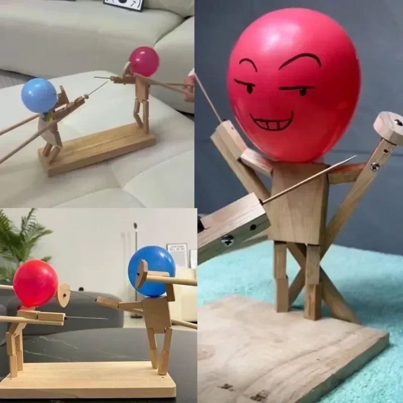 Balloon Battle Game for 2 Players Balloon Battle Handmade Wooden Fencing Puppet Head Inflatable Wooden Fighter Fast Paced
