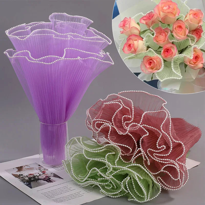 28cmx400cm Flower Wrapping Paper Pearl Wave Yarn Lace Mesh Florist Bouquet Valentine&