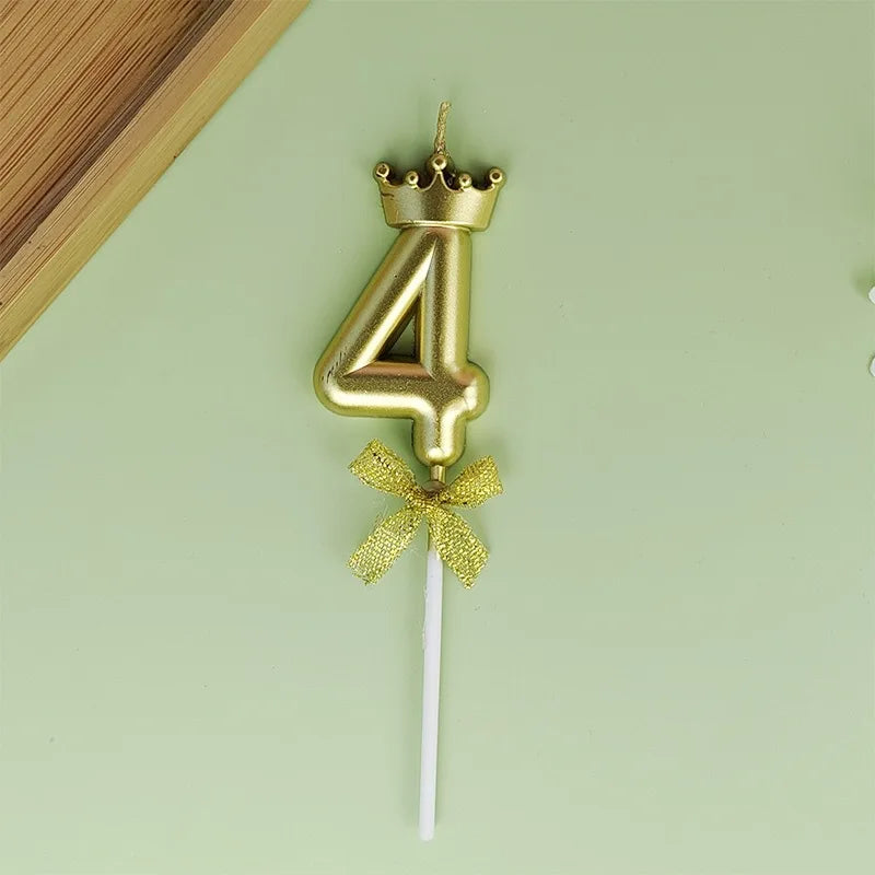 Golden Crown Bowknot Digital Candle Birthday Cake Decoration Valentine&