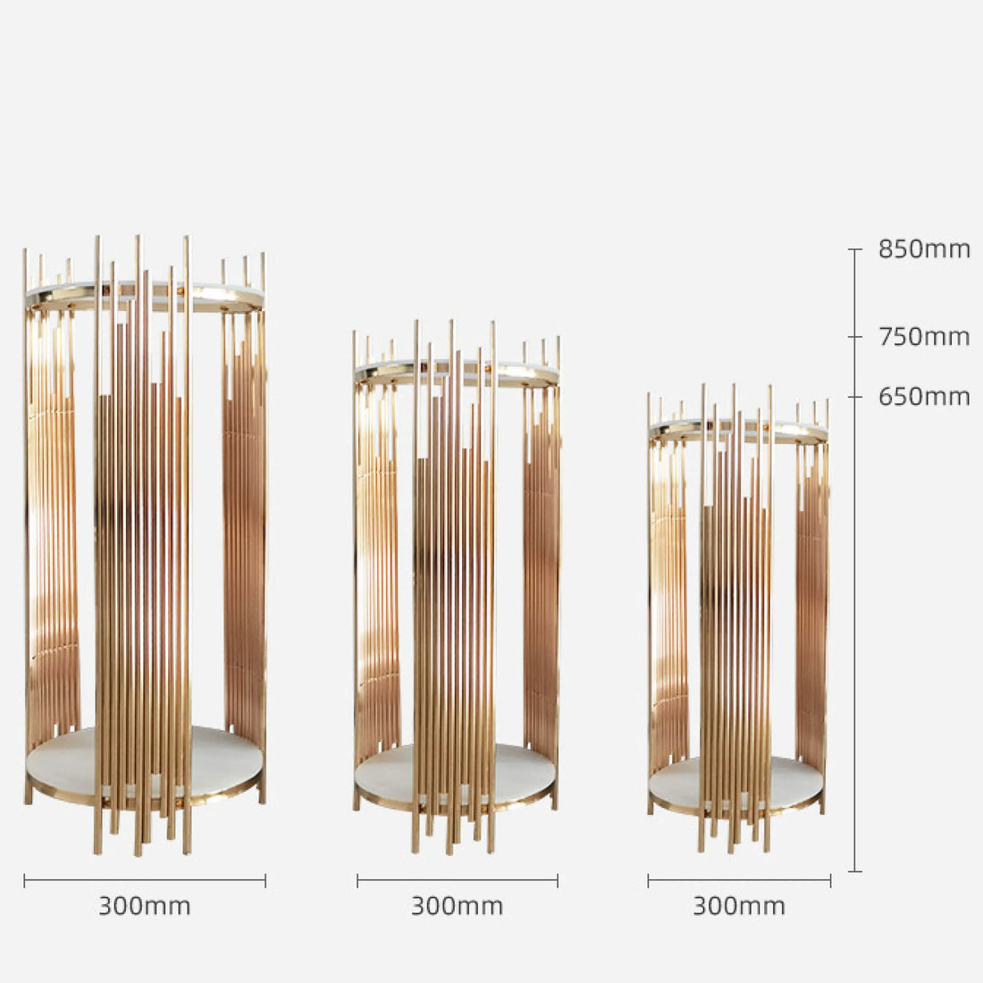 3pcs Gold Round Metal Cylinders Wedding Stands Wedding Cake Flower Display Stands Home Decor Birthday Party Backdrop Supplies