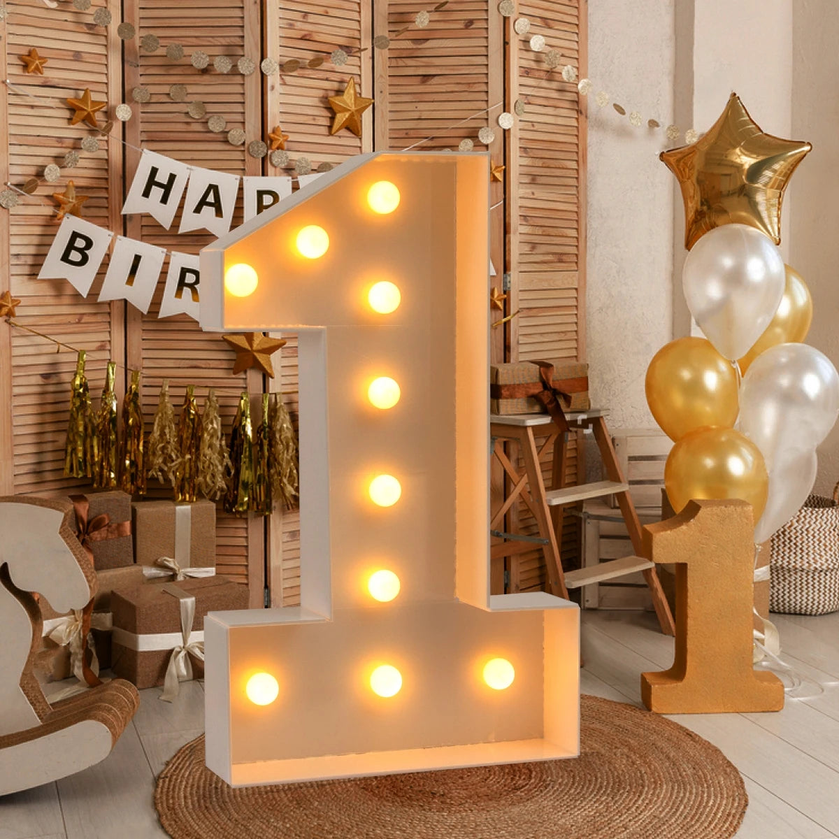 91.5cm Giant Number Balloon Mosaic Frame – Light-Up Marquee Box for Birthday Party Decoration