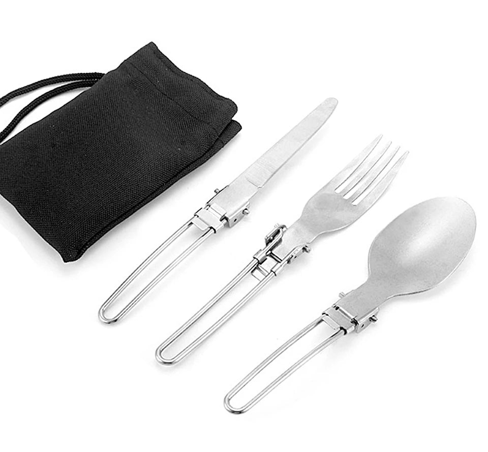 Camping Fork Spoon Outdoor Tableware Foldable Ultralight Stainless Steel Set Of Dishes For Camping Outdoor Cooking