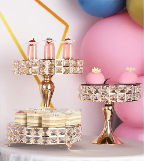 Wholesale Hot Party Supplies Cake Tools Metal Cake Table Crystal Round Square Wedding Cake Dessert Stand Set