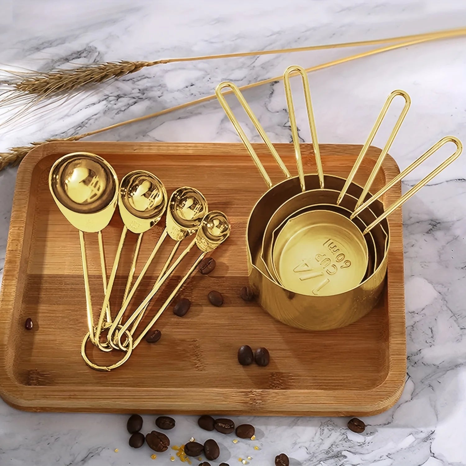Golden Measuring Cups and Spoons Set - Stylish, Durable, Perfect for Cooking, Baking, Ingredients