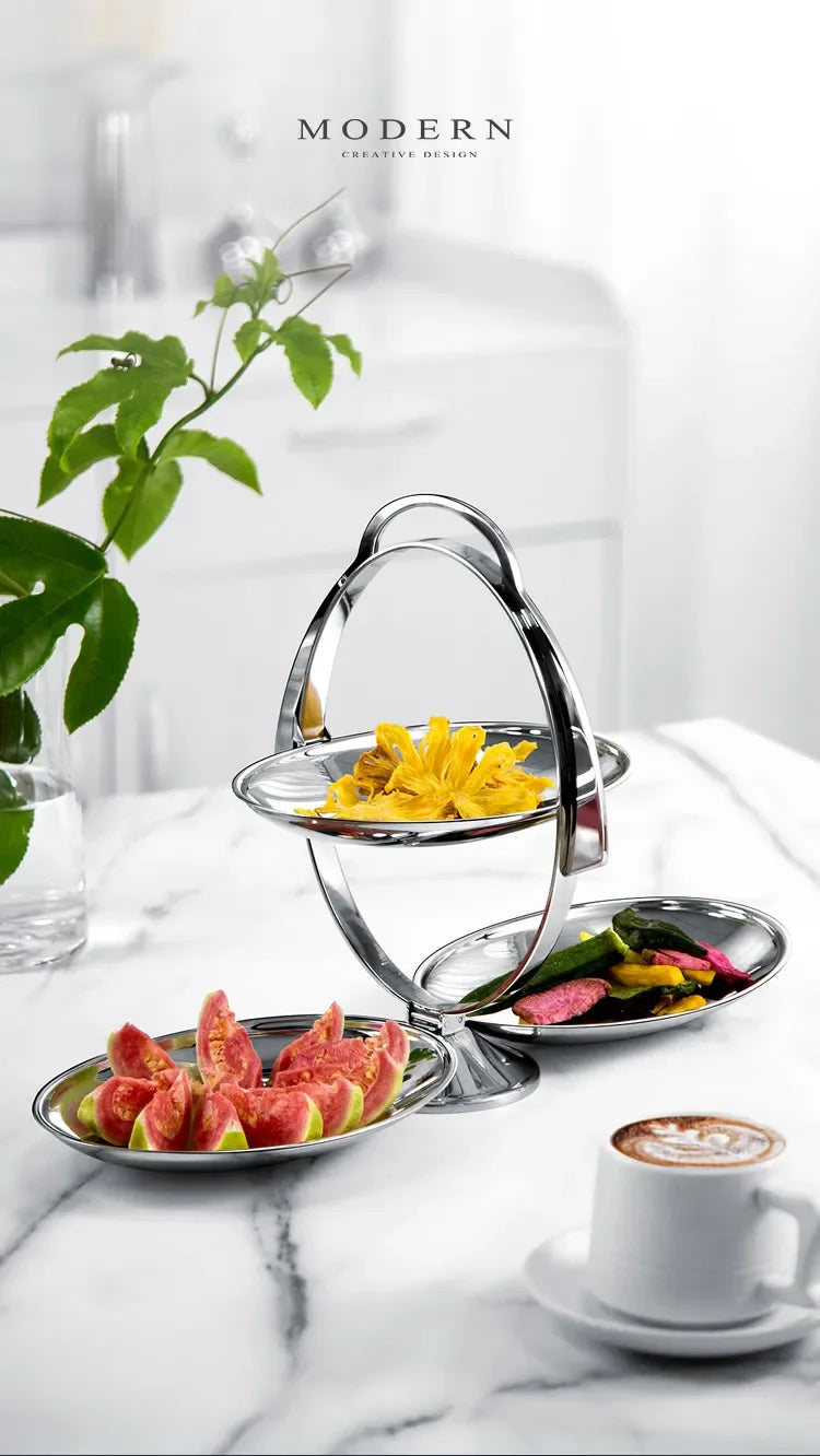 Nordic luxury folding cake rack Afternoon refreshment dish Fruit dish Hotel supplies Relocation gift
