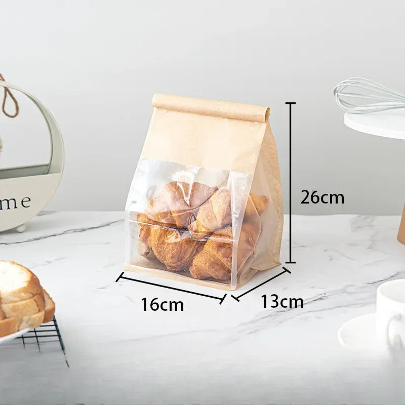 10-50pcs 4 Size Toast Bag Packaging Bag, Self Sealing Bread Bag Wire Rolled Edge Baking Transparent Biscuit Cake Bag Sealed Tea