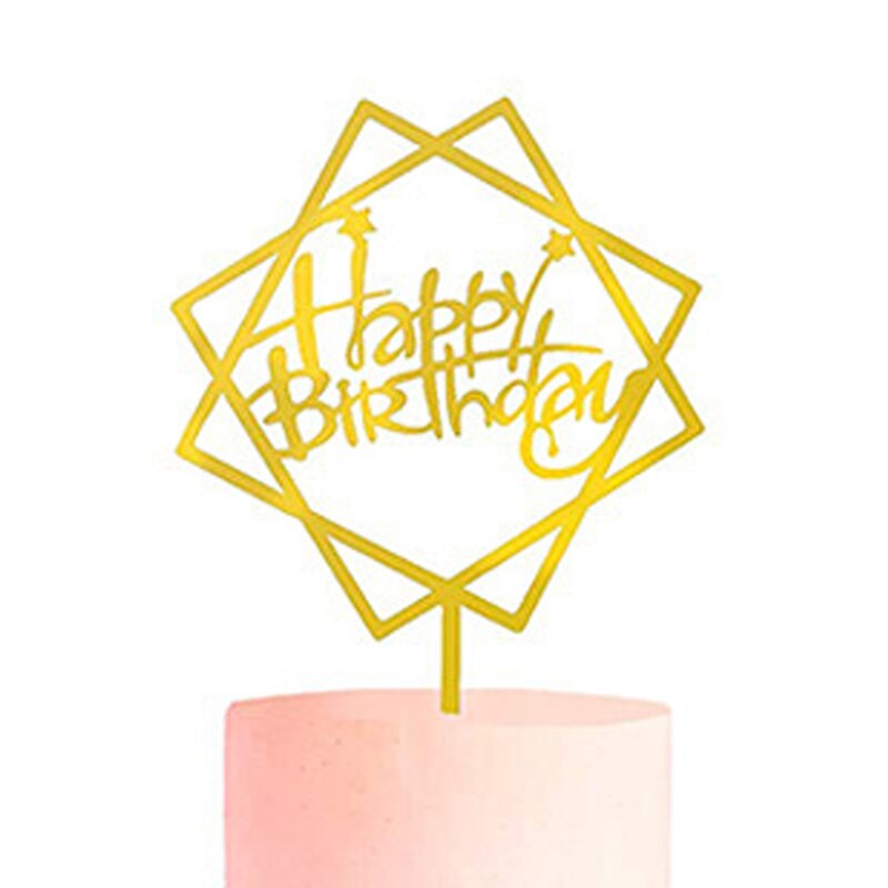 Happy Birthday Cake Topper Gold Acrylic Cake Topper decoration Wedding Party Baking DIY Dessert Cake Decor