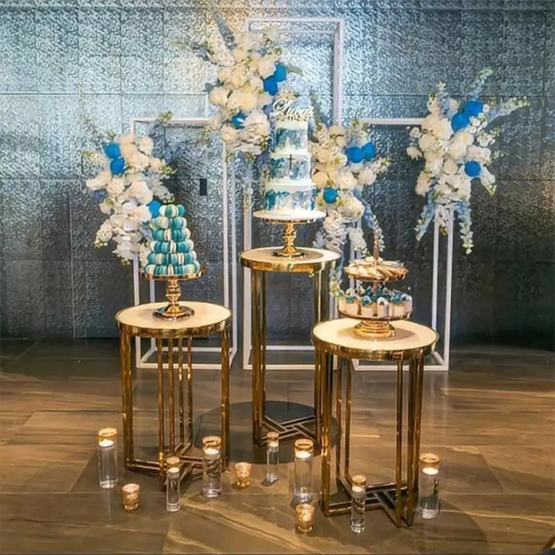 Factory customized wedding decoration booth iron electroplating gold cake table side table wedding supplies